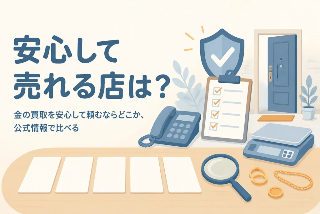金の買取を安心して頼めるのはどこかを、各社の案内で比べる記事のアイキャッチ
