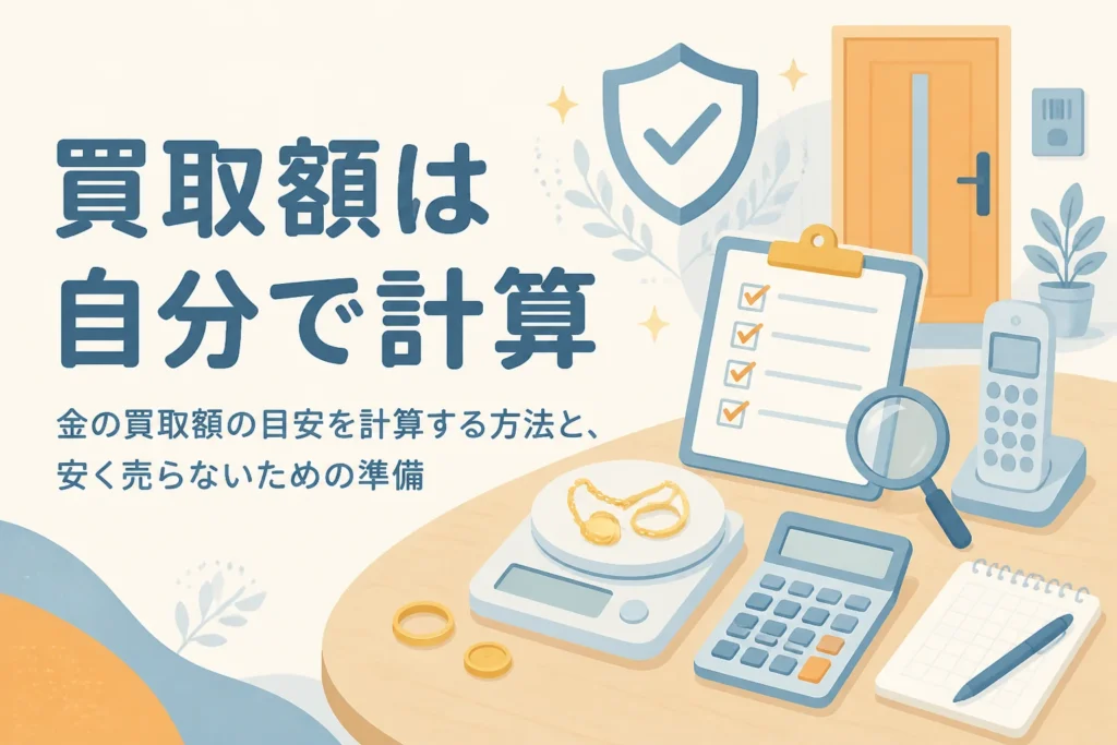 金の買取額の目安を自分で計算する方法を表したアイキャッチ