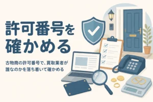 古物商の許可番号で買取業者を確かめることを表したアイキャッチ