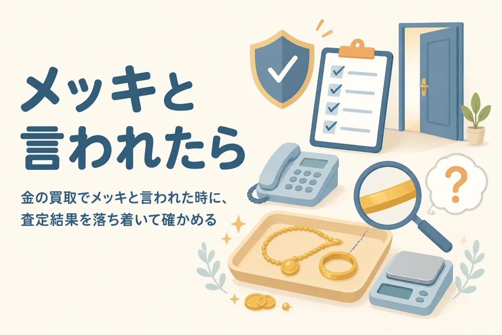 金の買取でメッキと言われた時の確かめ方を表したアイキャッチ