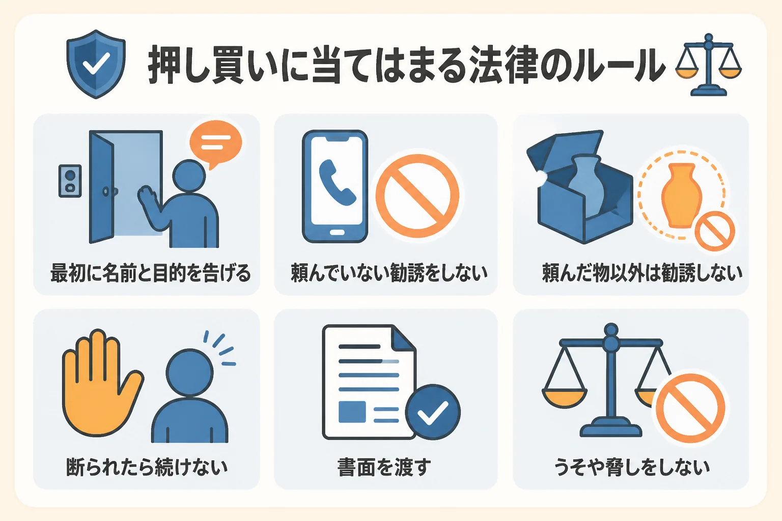 押し買いに当てはまる特定商取引法の訪問購入のルールを示した図解