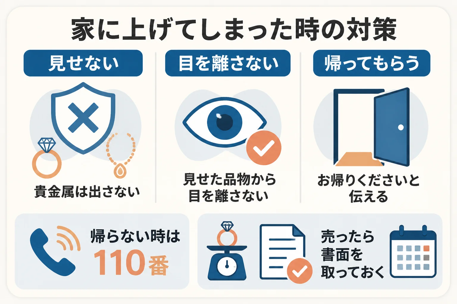 押し買いの業者を家に上げてしまった時の対策の手順を示した図解
