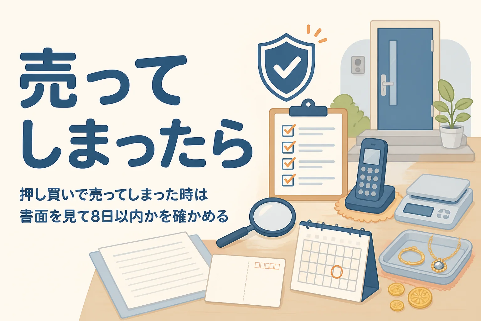押し買いで売ってしまった時に書面とカレンダーで8日以内かを確かめるアイキャッチ