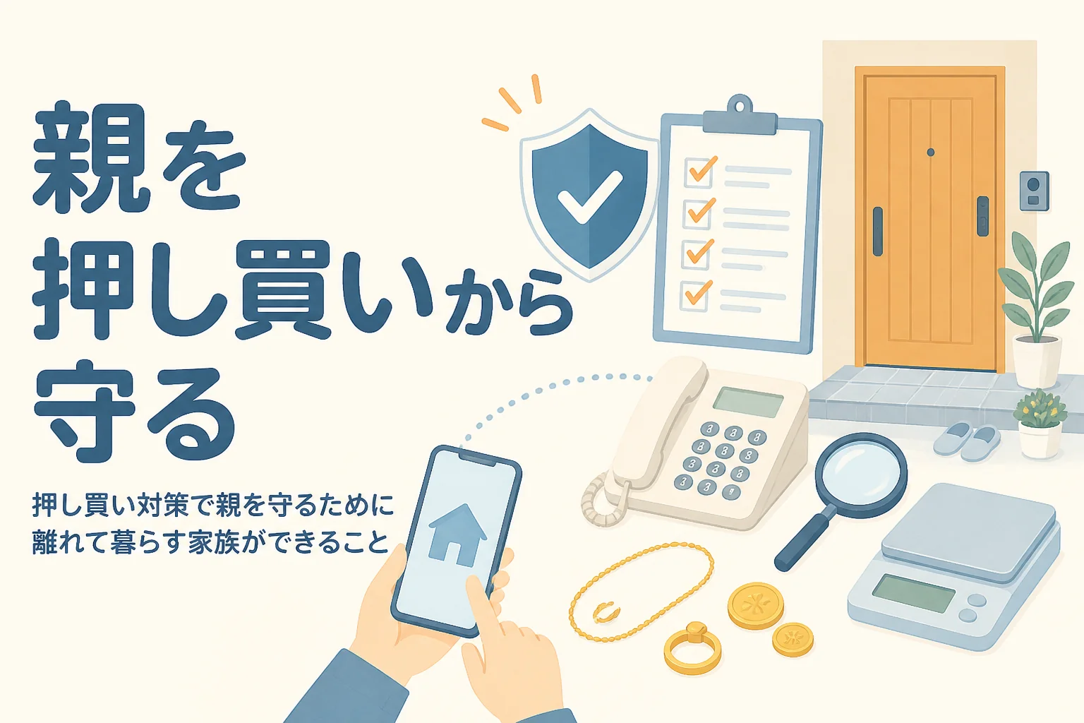 押し買い対策で親を守るために離れて暮らす家族ができることを紹介するアイキャッチ
