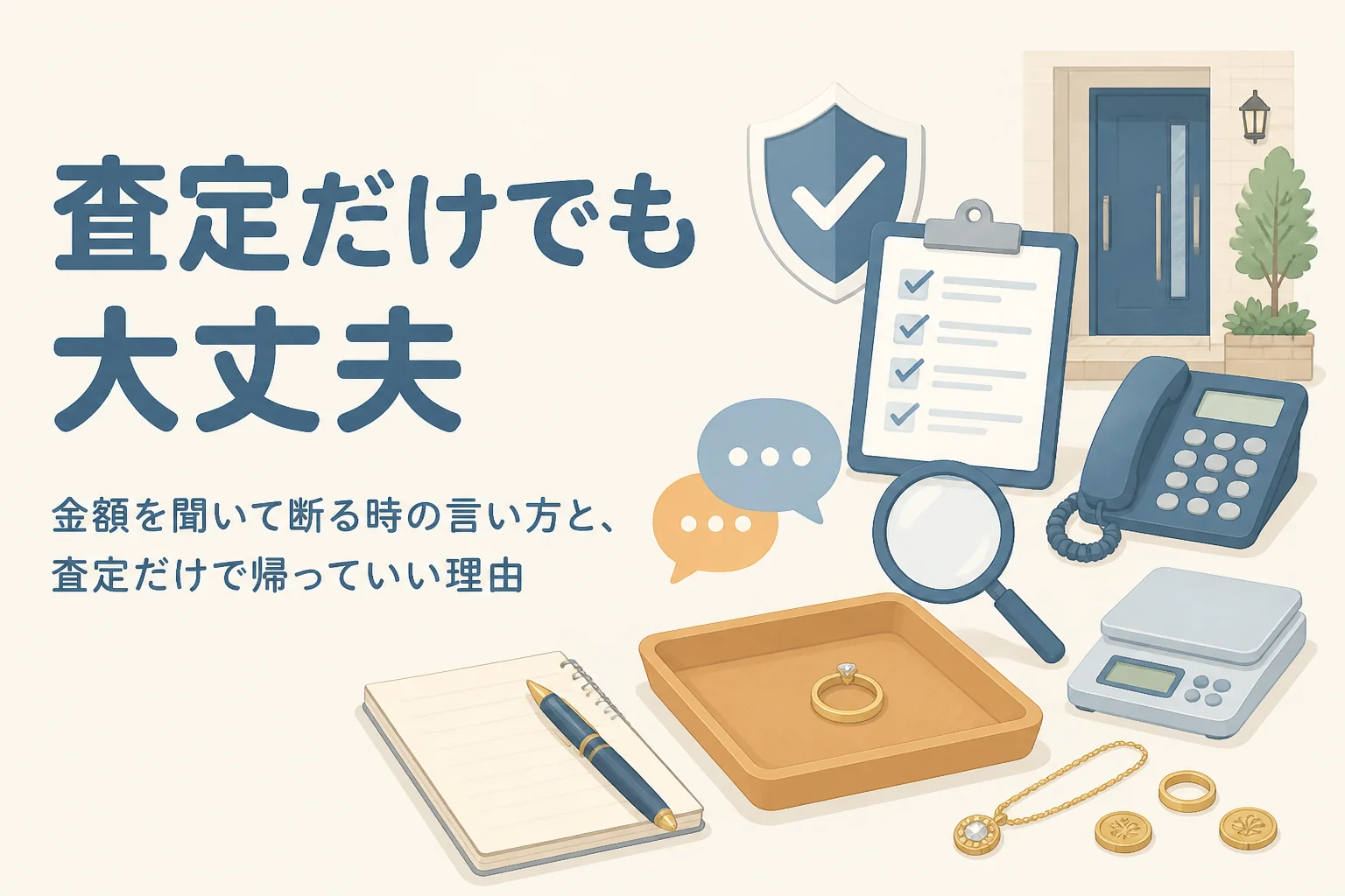 査定だけで断ってもいいことと、金額を聞いて帰る時の言い方を表したアイキャッチ