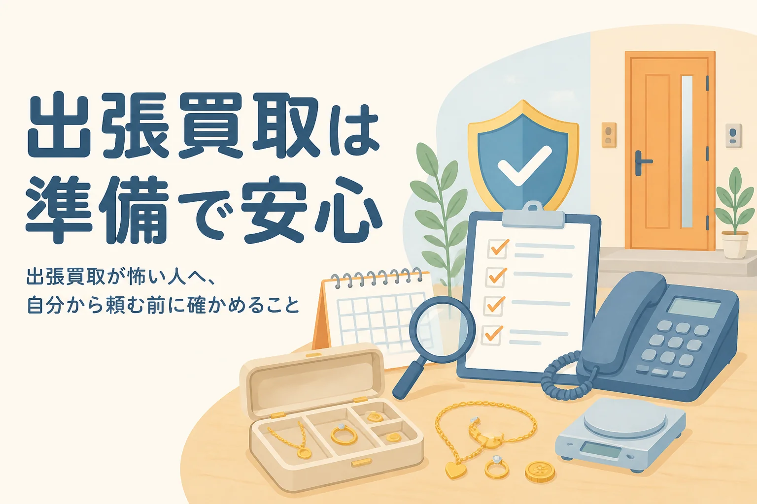 出張買取が怖い人に向けて、自分から頼む前の準備を表したアイキャッチ