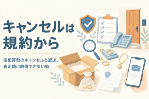 宅配買取のキャンセルと返送の進め方を表したアイキャッチ