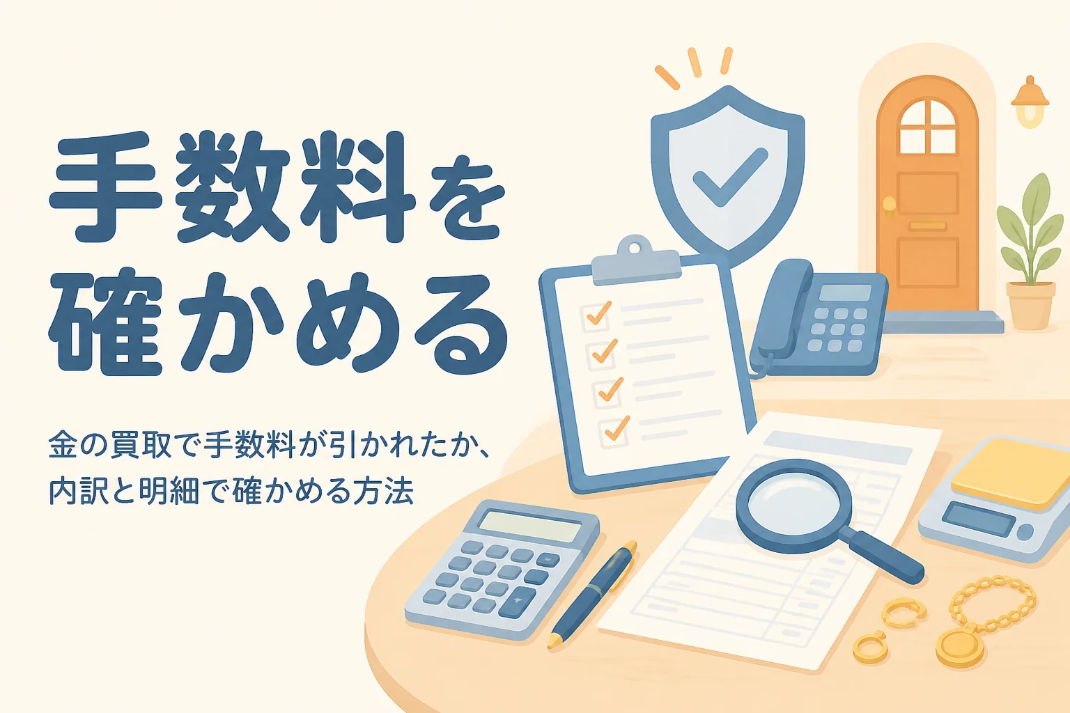 金の買取で手数料が引かれたかを内訳と明細で確かめる方法を表したアイキャッチ